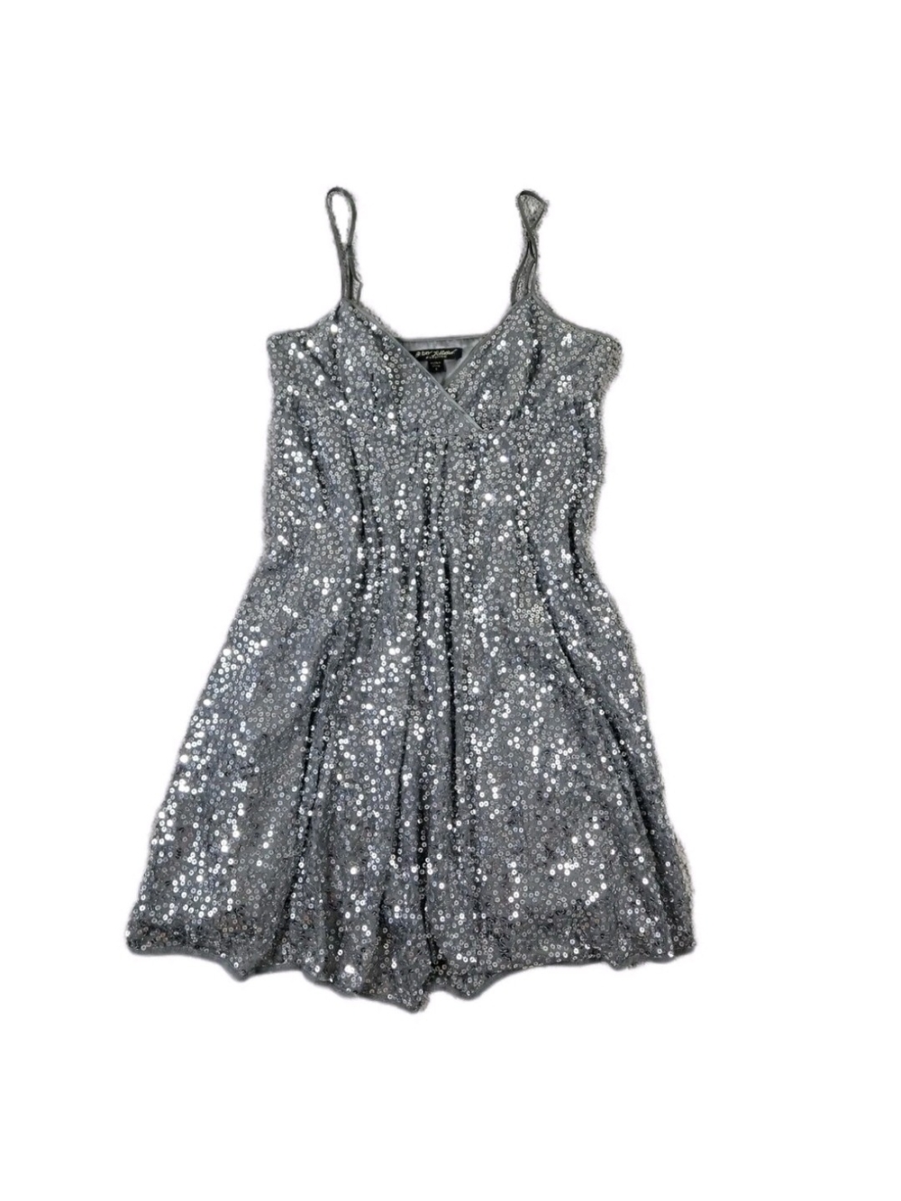 Vintage Y2k Betsey Johnson Evening Babydoll Dress Sz 4 Silver Sequins Sleeveless